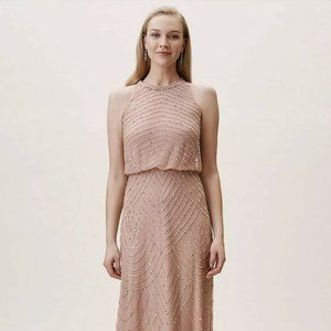 PETITE Adrianna Papell Halter Art Deco Beaded Blouson Dress